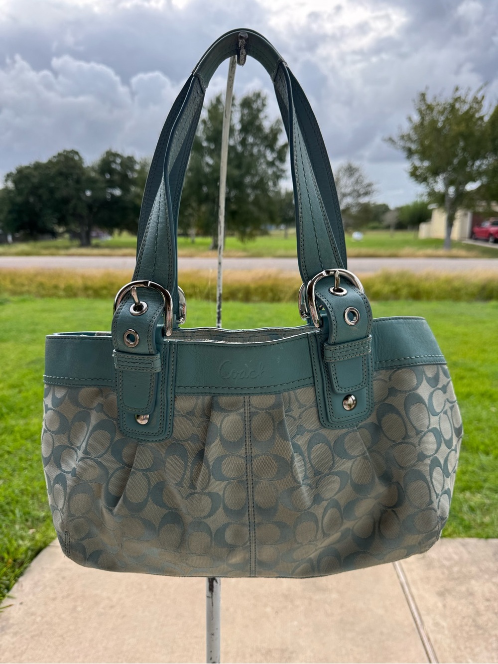 Vintage Y2K rare Coach Signature Canvas Tote in Teal